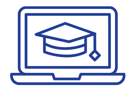 Ícono de capacitación técnica con birrete académico en laptop - Cursos Profesionales Aprendelo
