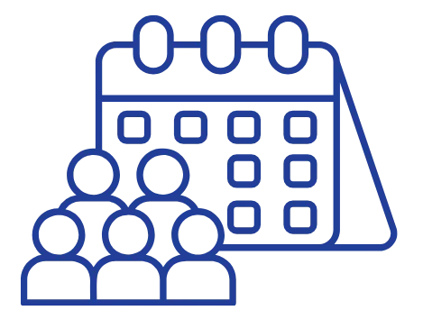 Ícono de planificación de eventos con calendario y asistentes - Eventos Educativos Apréndelo