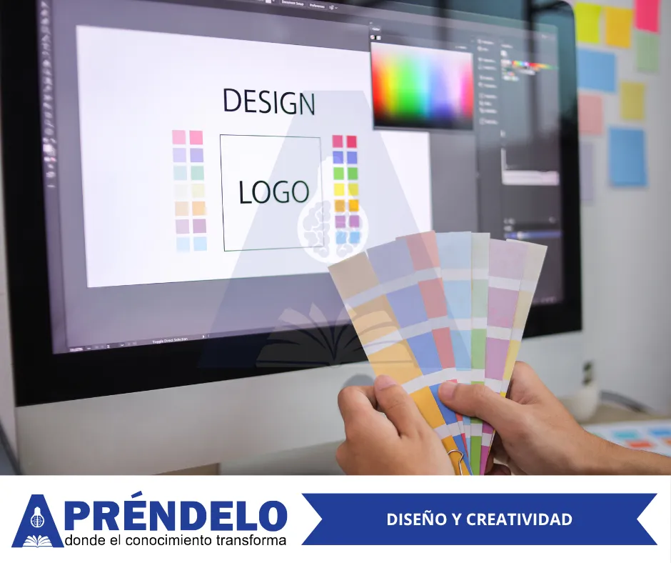 Diseñador gráfico trabajando en logo con paleta de colores - Cursos de Diseño Gráfico - Aprendelo