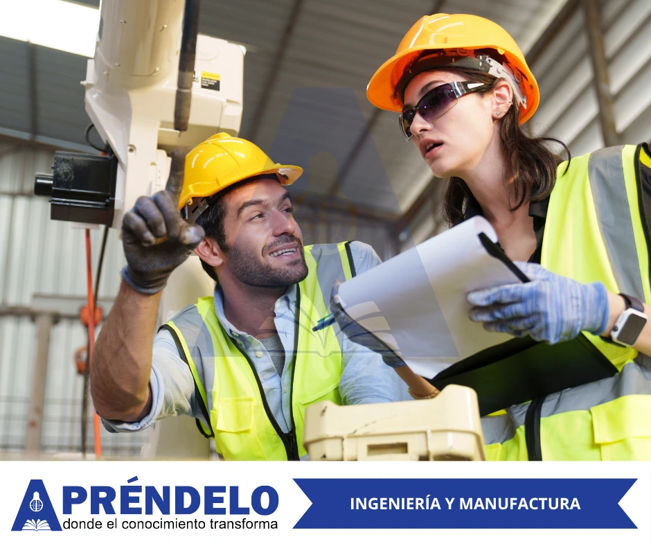 Ingenieros revisando planos en planta industrial con cascos de seguridad - Cursos de Ingeniería - Aprendelo